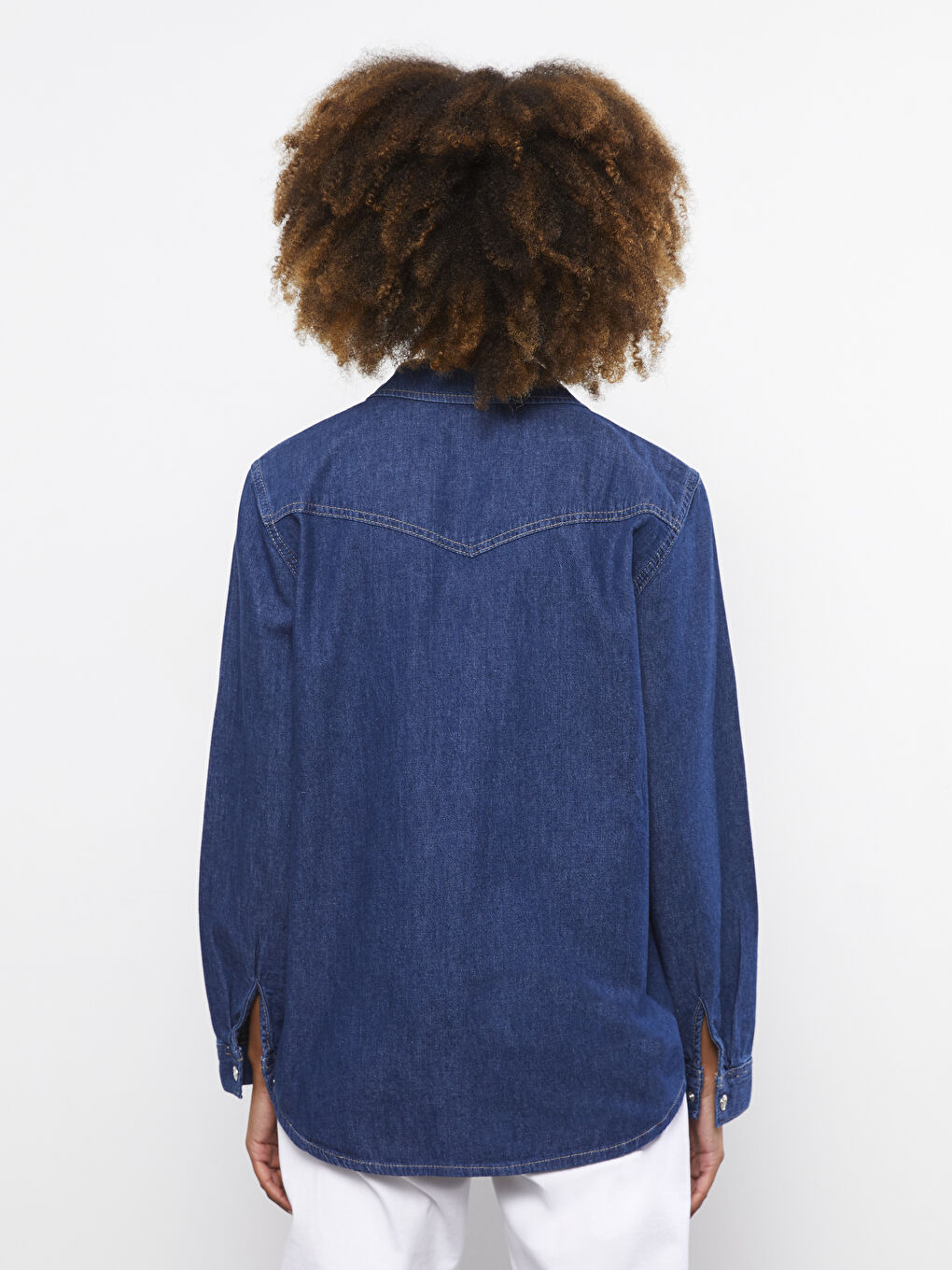 Front Button Closure Straight Long Sleeve Women's Rodeo Jean Shirt-4