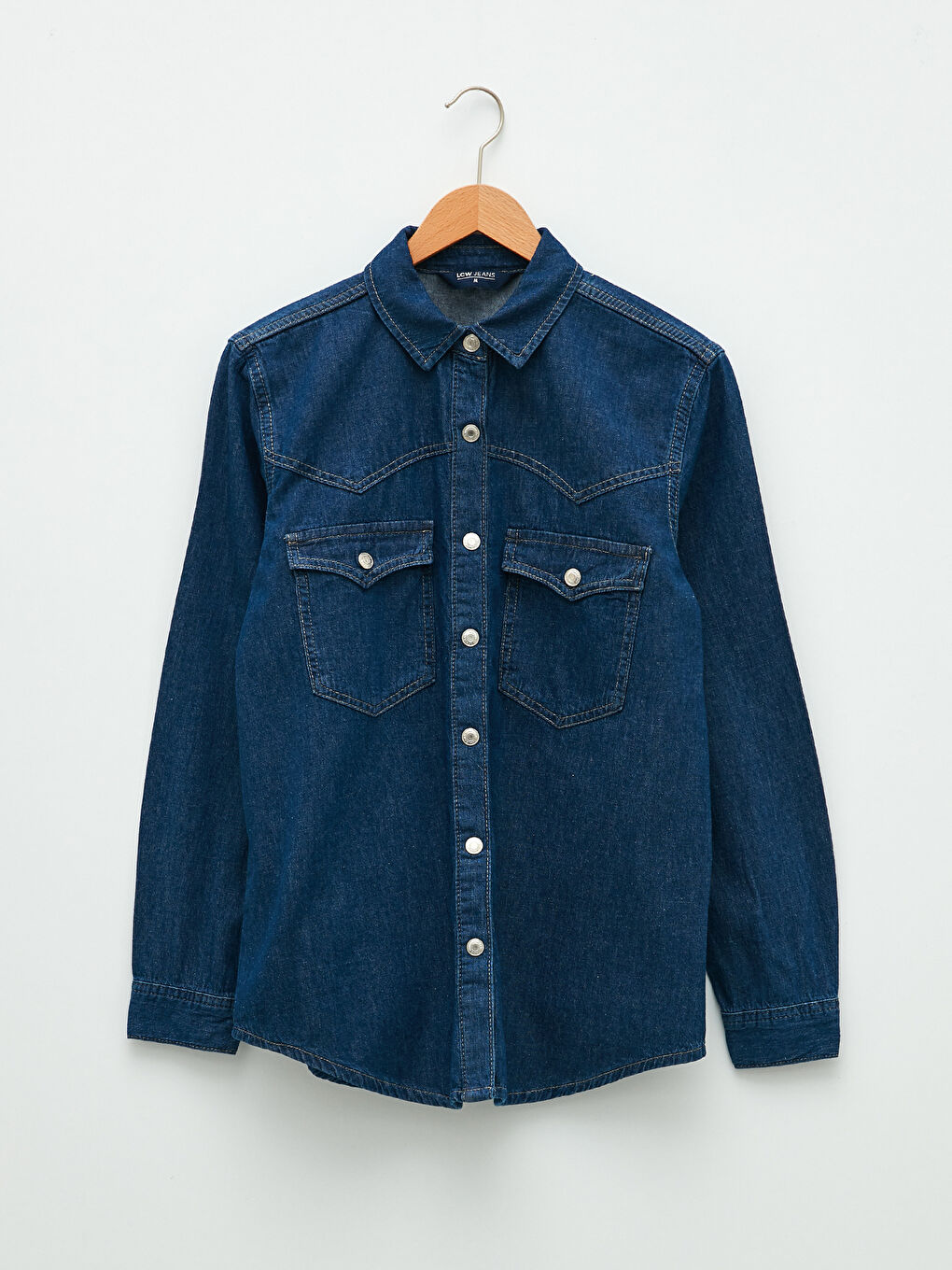 Front Button Closure Straight Long Sleeve Women's Rodeo Jean Shirt-5