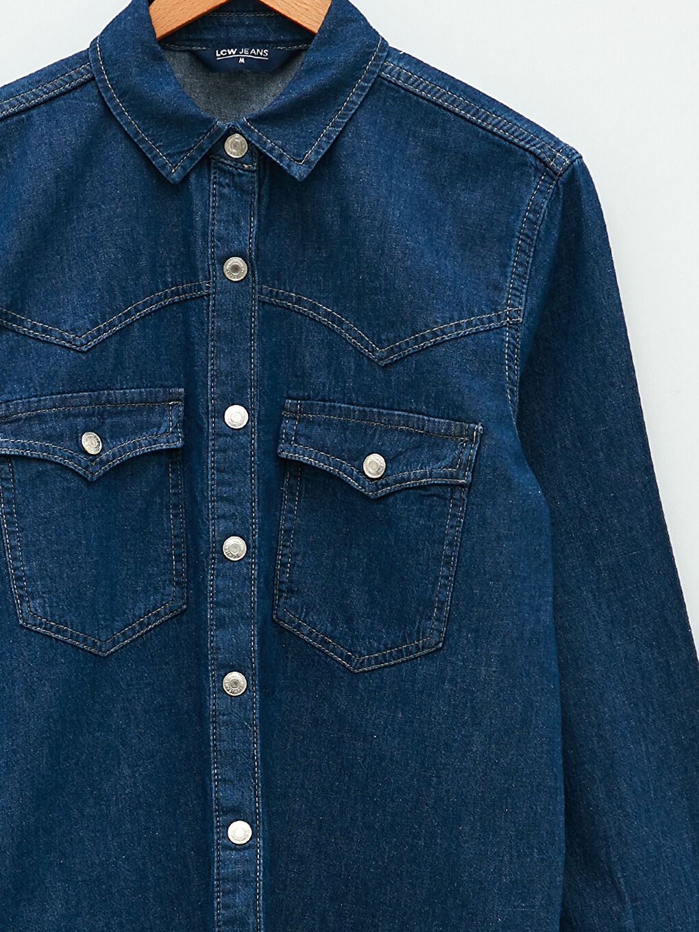 Front Button Closure Straight Long Sleeve Women's Rodeo Jean Shirt-7