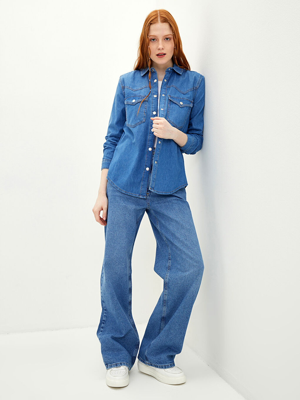 LCW Vision Gerade Langarm Rodeo Jeanshemd für Damen mit Knopfleiste -S2BS57Z8-507