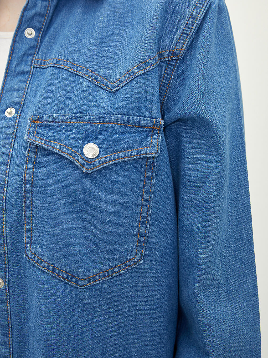 LCW Vision Gerade Langarm Rodeo Jeanshemd für Damen mit Knopfleiste -S2BS57Z8-507