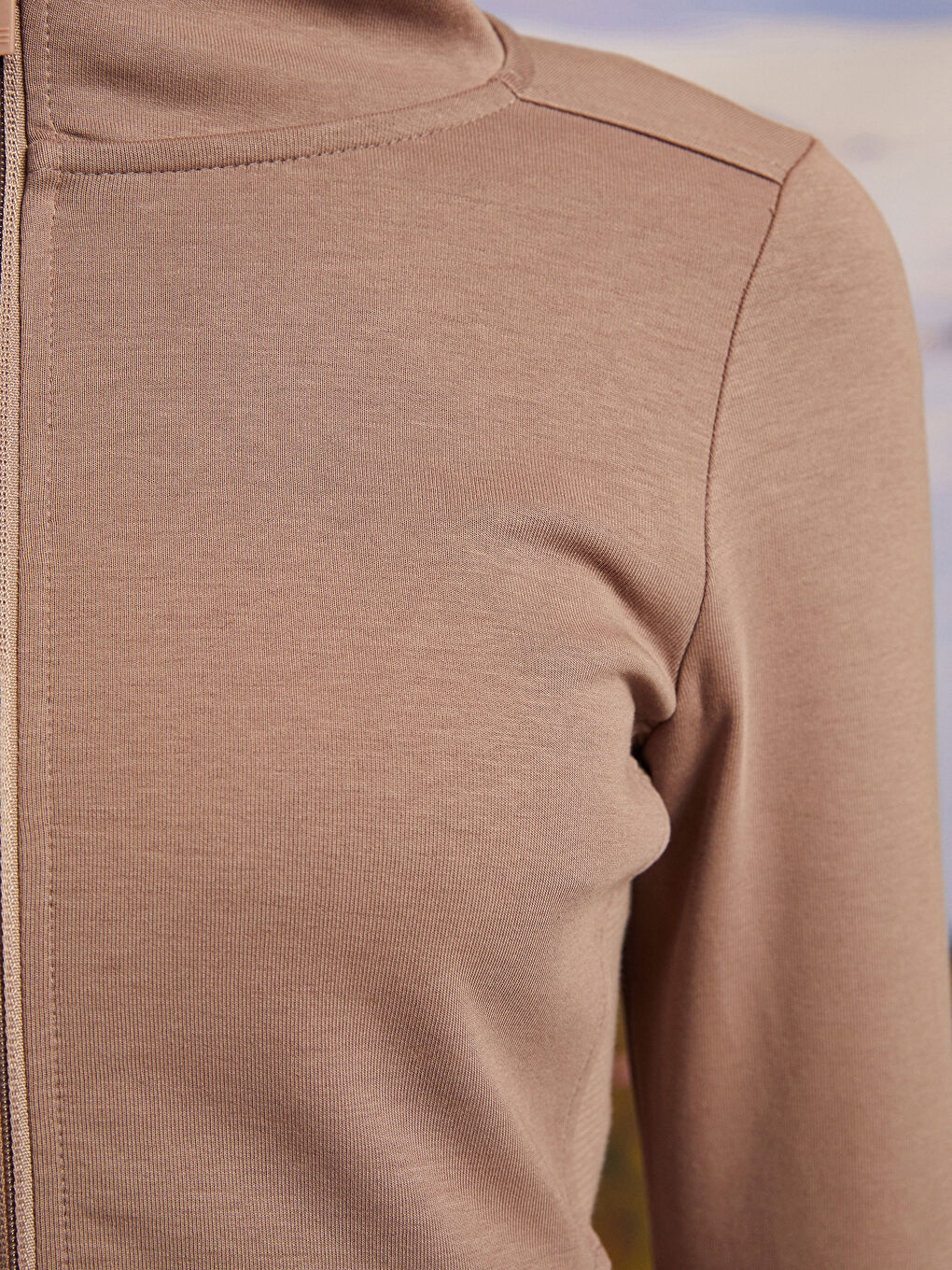 Kahverengi Kapüşonlu Baskılı Uzun Kollu Kadın Spor Hırka-3