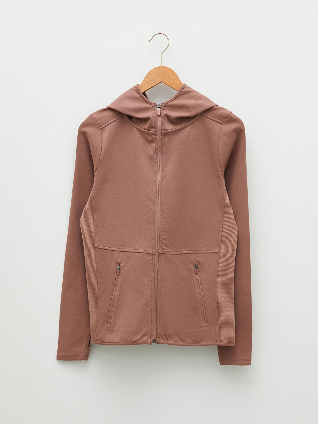 Kahverengi Kapüşonlu Baskılı Uzun Kollu Kadın Spor Hırka-5