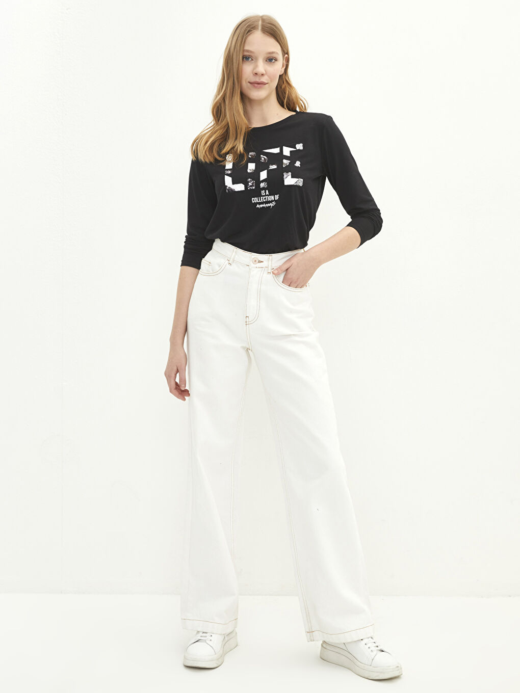 Женская футболка с круглым вырезом и длинными рукавами с принтом-2