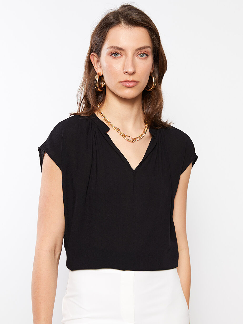 LC Waikiki Crew Neck Straight Short Sleeve Viscose Women's Blouse -S2BS85Z8-CVL
