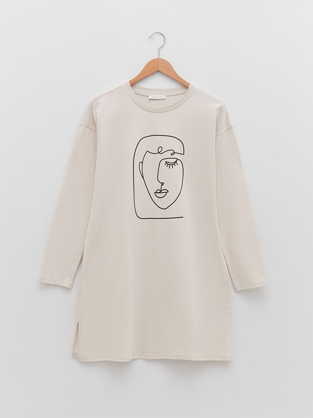 Crew Neck Printed Long Sleeve Cotton Women's Tunic-4