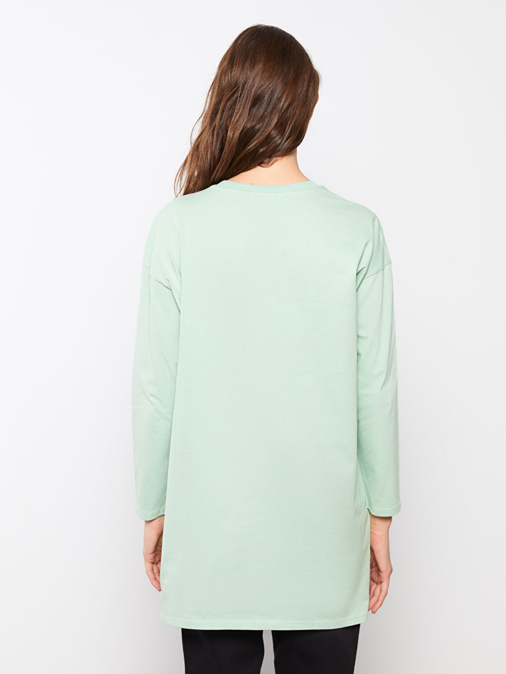 Yeşil Bisiklet Yaka Baskılı Uzun Kollu Kadın Tunik-5