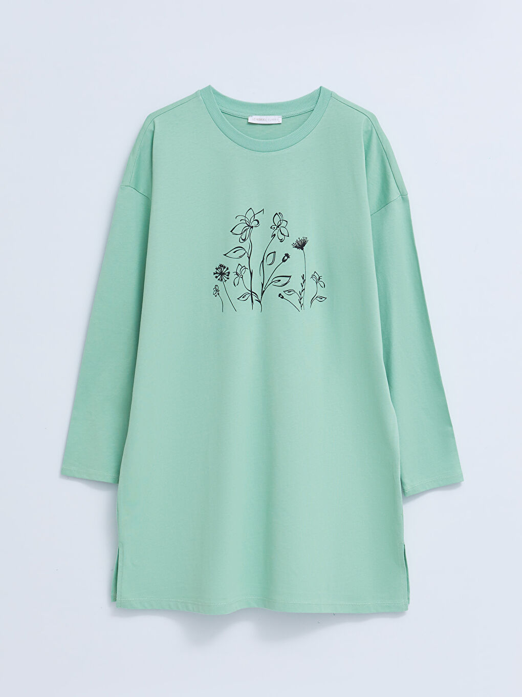 Yeşil Bisiklet Yaka Baskılı Uzun Kollu Kadın Tunik-6