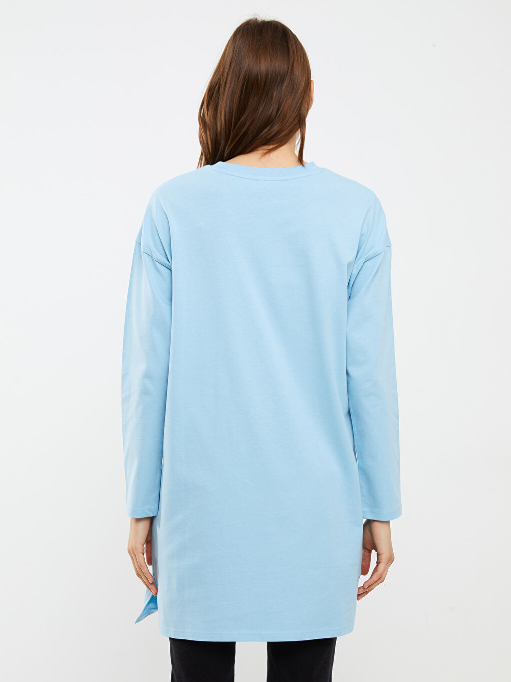 Mavi Bisiklet Yaka Baskılı Uzun Kollu Pamuklu Kadın Tunik-4