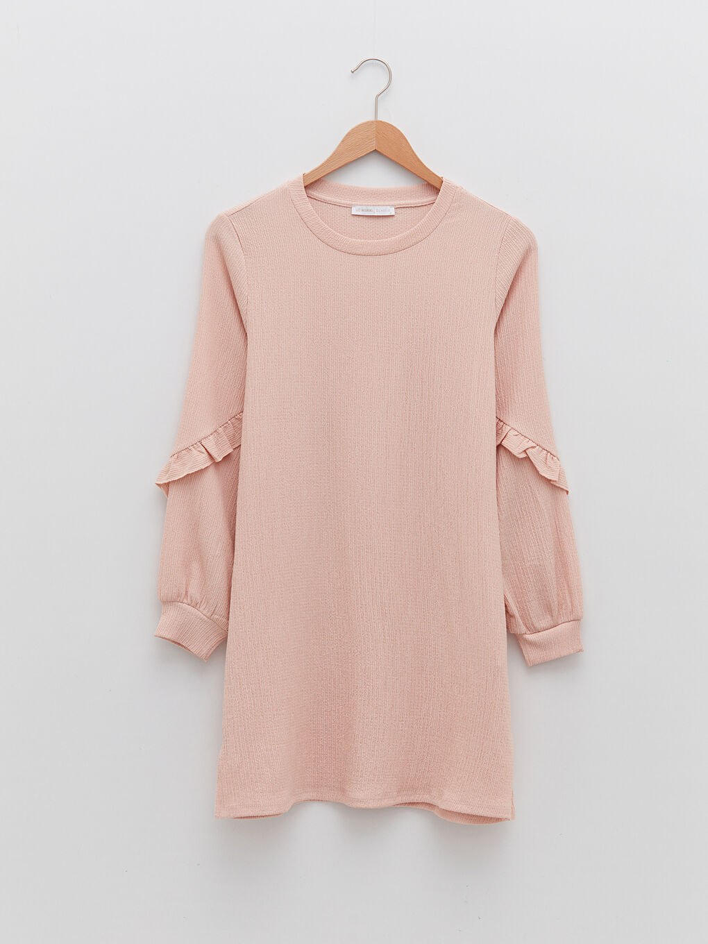 Pembe Bisiklet Yaka Düz Uzun Kollu Kadın Tunik-4