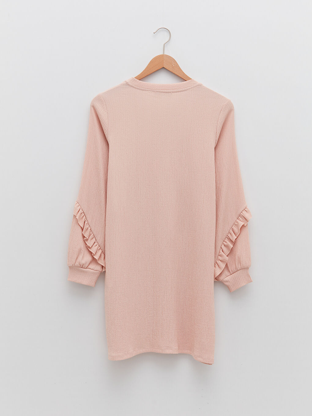 Pembe Bisiklet Yaka Düz Uzun Kollu Kadın Tunik-5