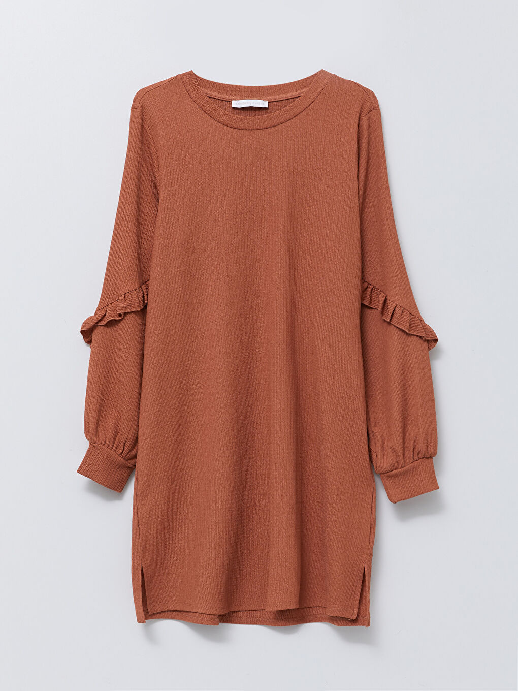 Kahverengi Bisiklet Yaka Düz Uzun Kollu Kadın Tunik-5