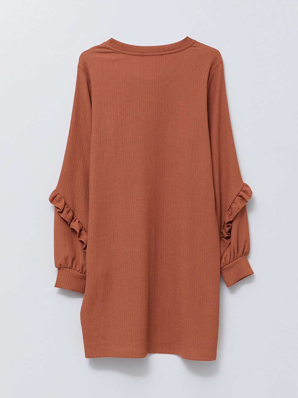 Kahverengi Bisiklet Yaka Düz Uzun Kollu Kadın Tunik-6