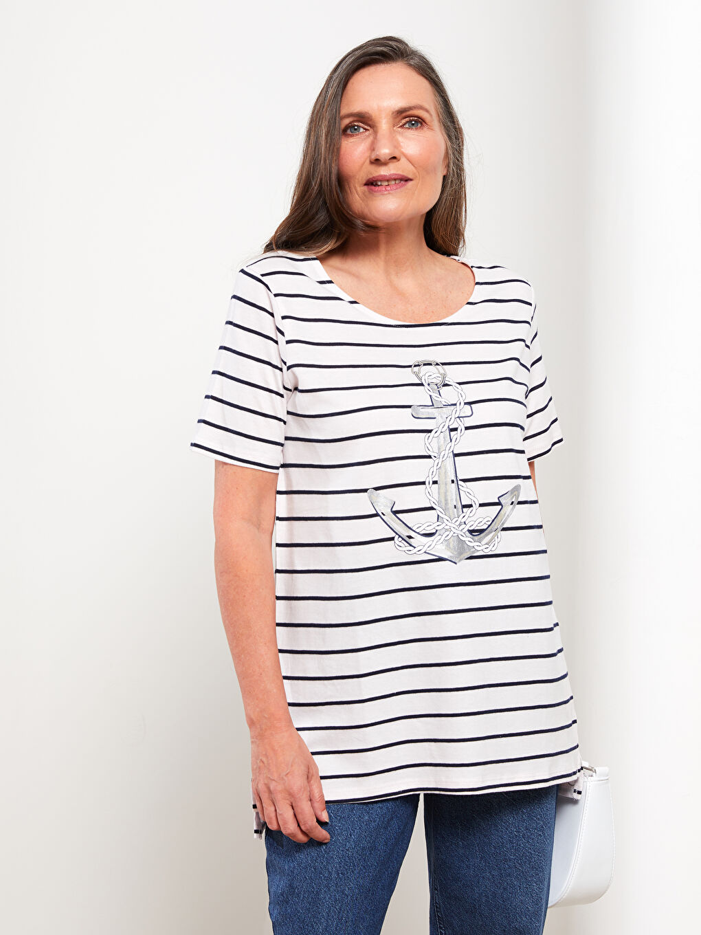 LCW Grace Crew Neck Striped Short Sleeve Women's T-Shirt -S2BT79Z8-LGS