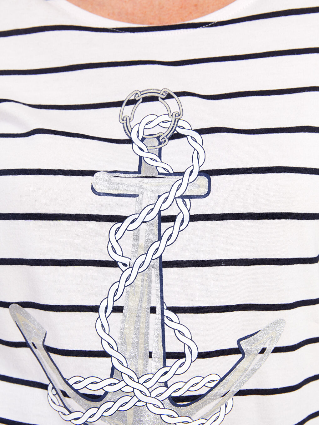 LCW Grace Crew Neck Striped Short Sleeve Women's T-Shirt -S2BT79Z8-LGS