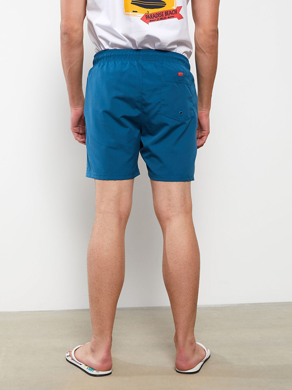 Petrol Kısa Boy Nakışlı Erkek Deniz Şortu-4