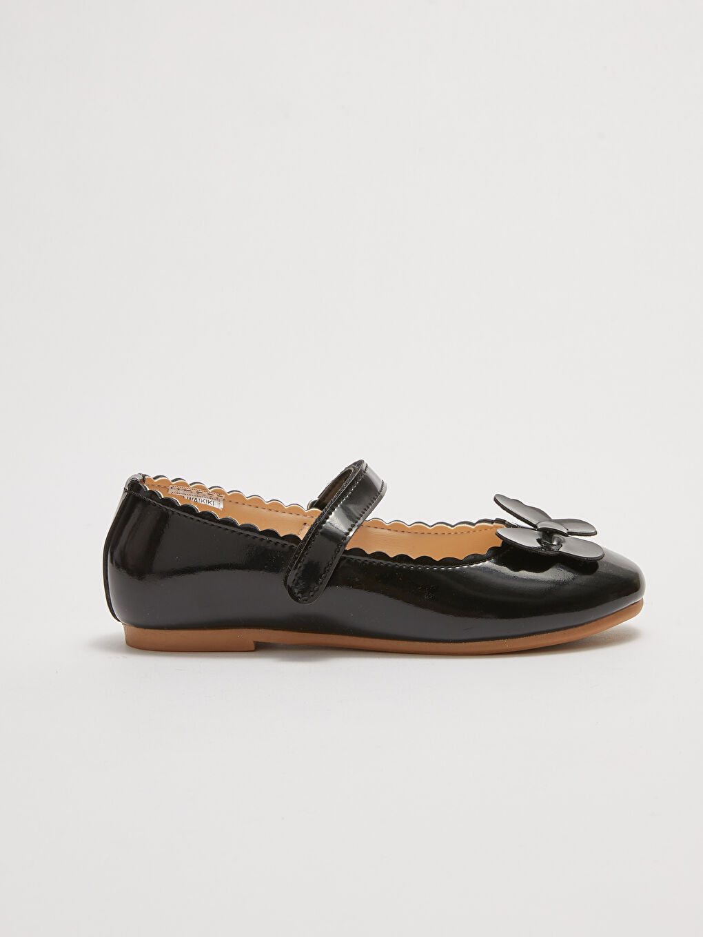 Siyah Deri Görünümlü Cırt Cırtlı Kız Çocuk Babet-1