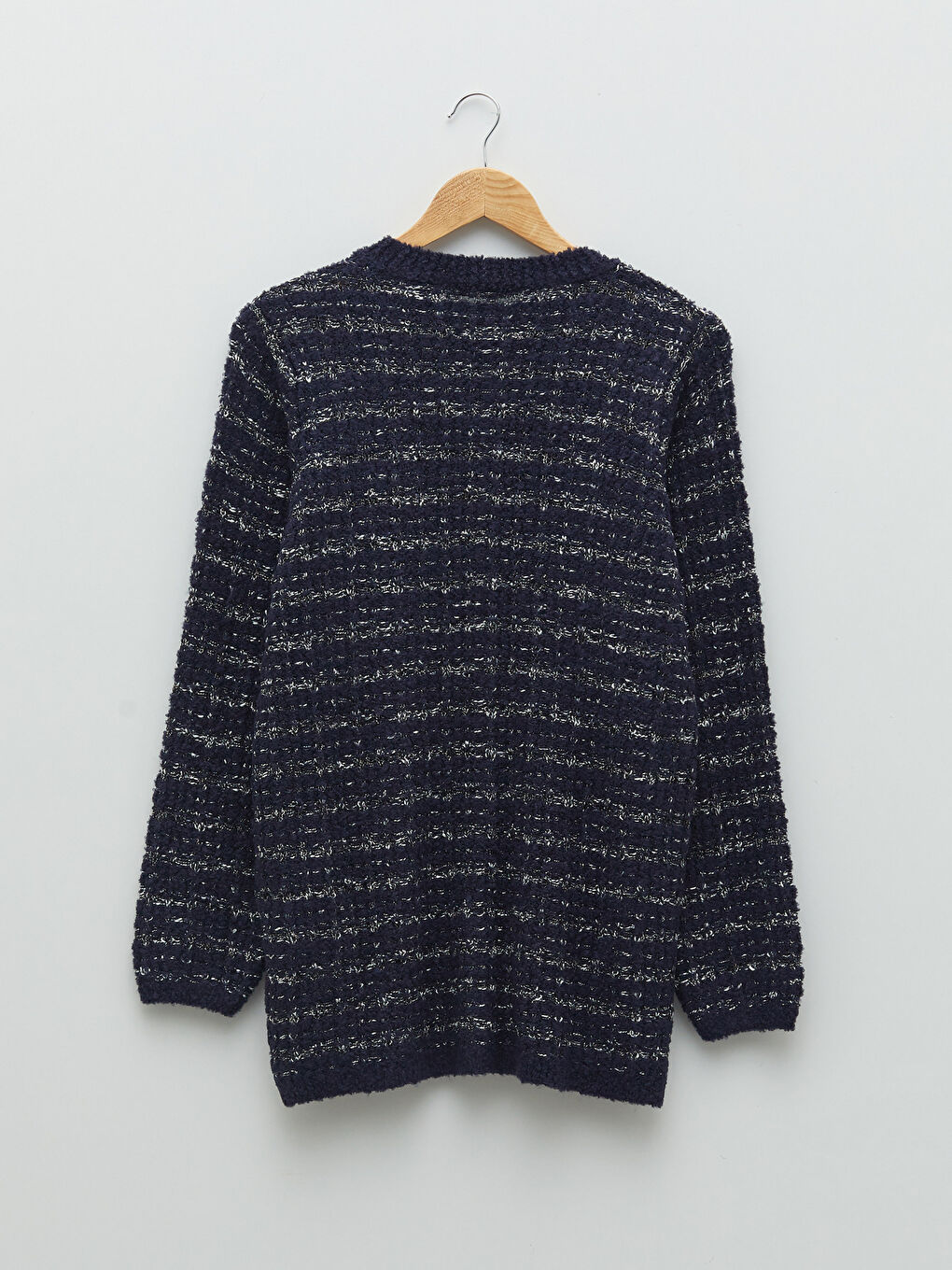 Lacivert Bisiklet Yaka Çizgili Kadın Triko Hırka-6