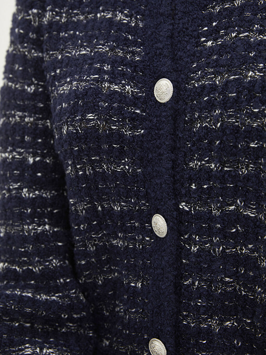 Lacivert Bisiklet Yaka Çizgili Kadın Triko Hırka-3