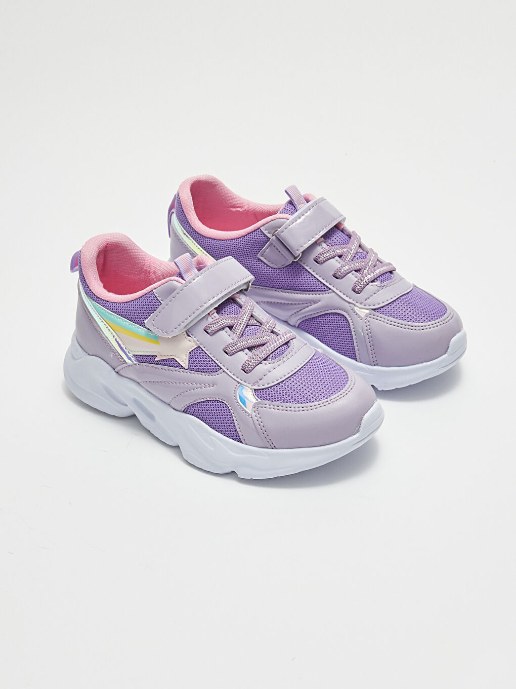 LCW STEPS Patch Detail Mesh Lace-Up And Hook and Loop Fastener Thick Sole Girls' Active Sports Shoes -S2BU14Z4-FYE
