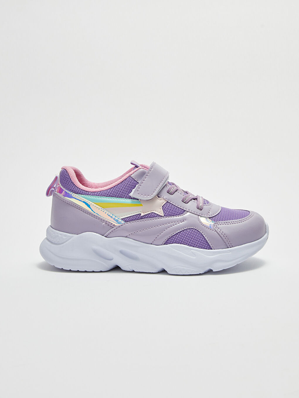 LCW STEPS Patch Detail Mesh Lace-Up And Hook and Loop Fastener Thick Sole Girls' Active Sports Shoes -S2BU14Z4-FYE