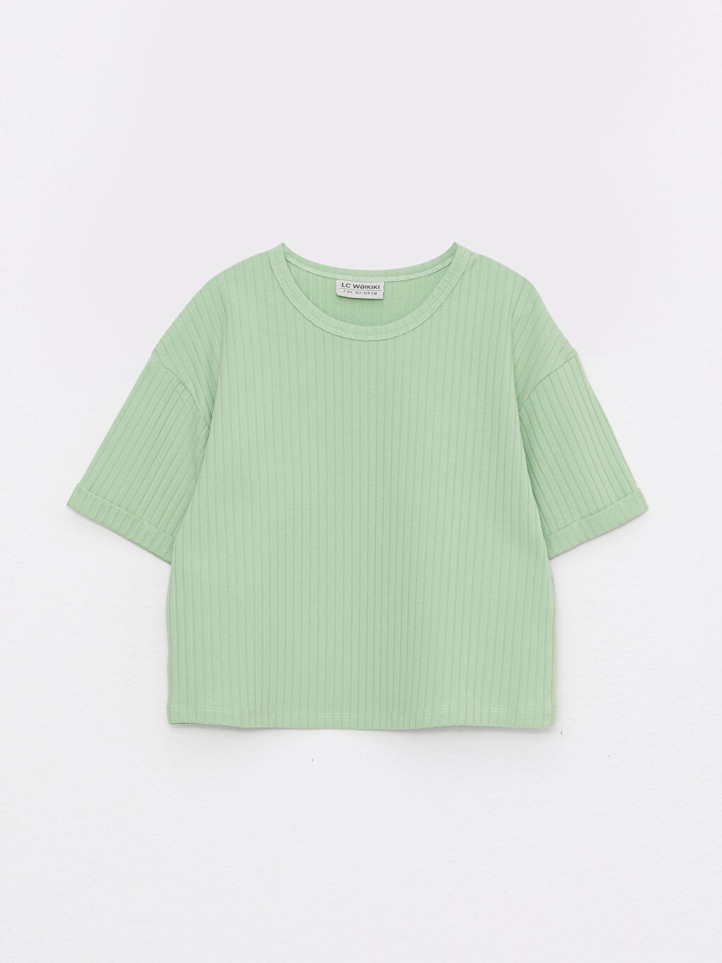 تيشيرت للبنات بأكمام قصيرة أساسي برقبة دائرية