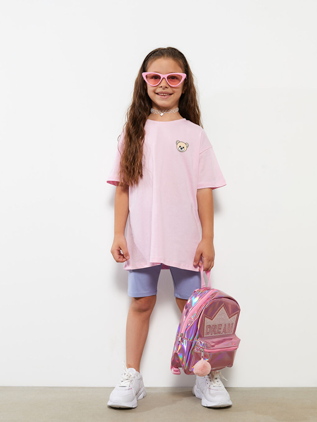 تونيك للبنات قطن كم قصير مطبوع برقبة دائرية-2