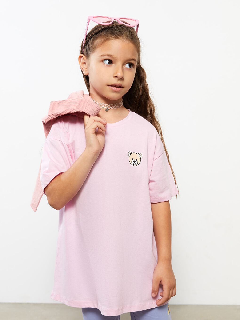 تونيك للبنات قطن كم قصير مطبوع برقبة دائرية-1