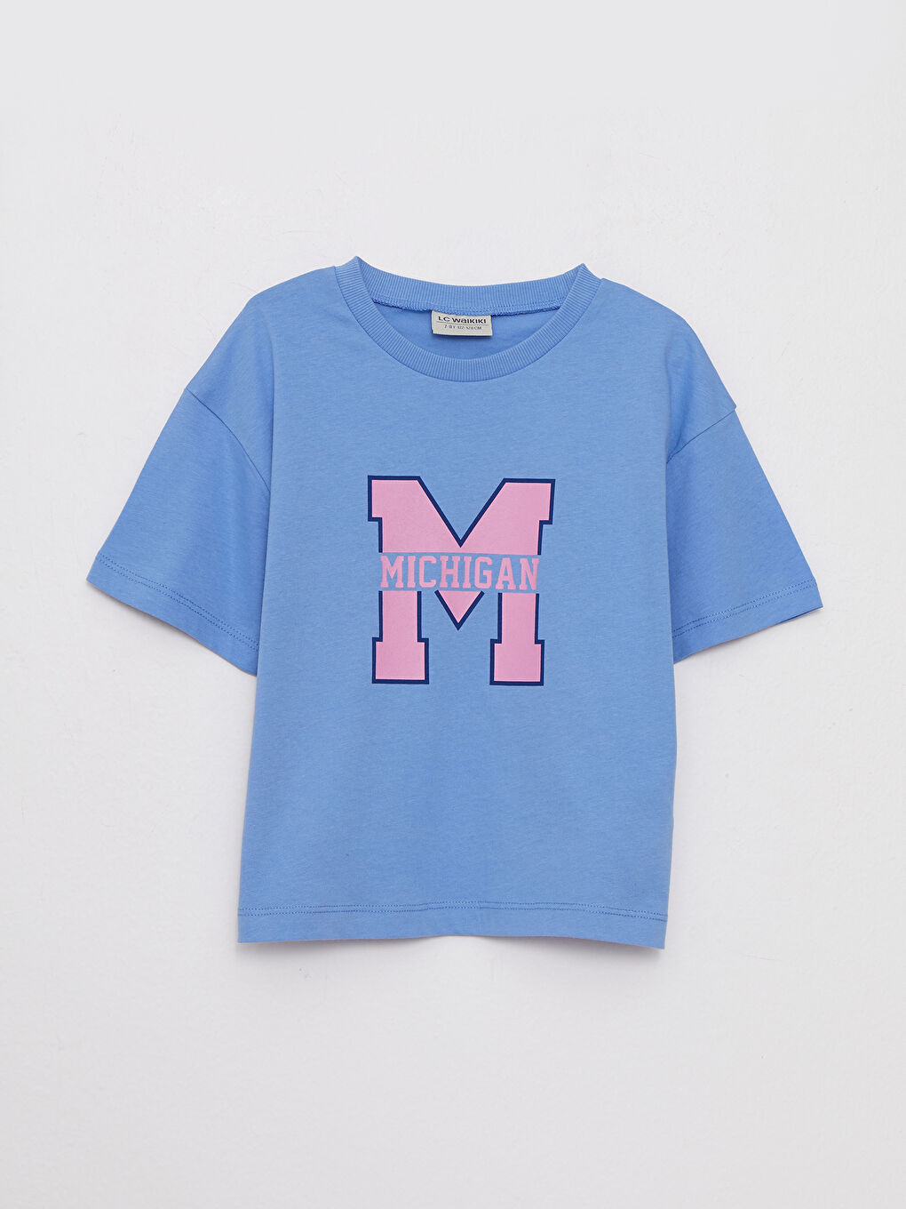 تيشيرت بناتي ياقة دائرية كم قصير قطن مطبوع