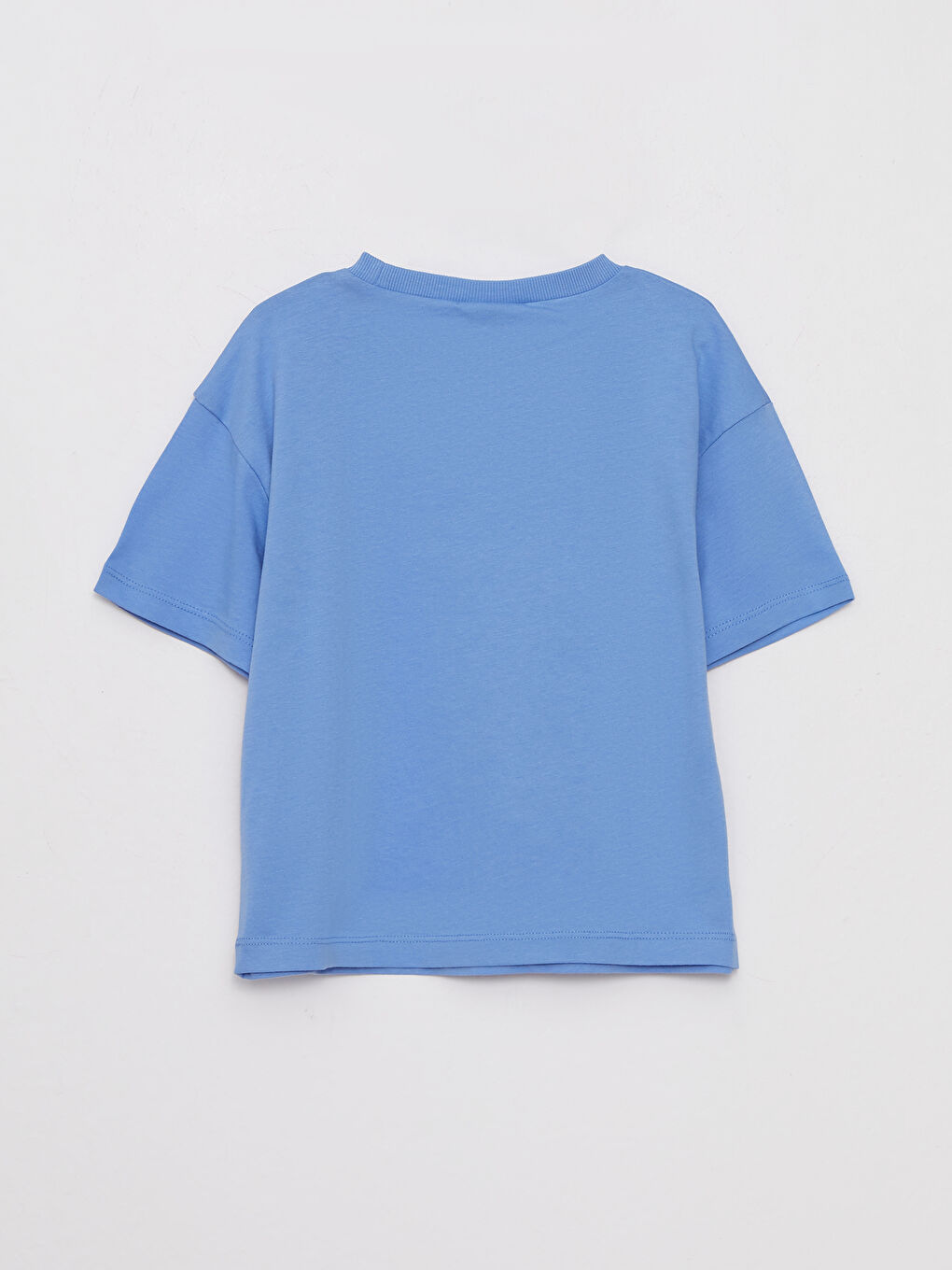 تيشيرت بناتي ياقة دائرية كم قصير قطن مطبوع-1