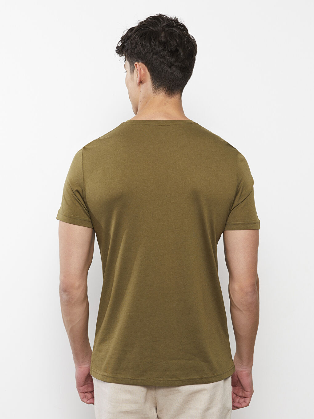 Haki Bisiklet Yaka Kısa Kollu Erkek Tişört-4