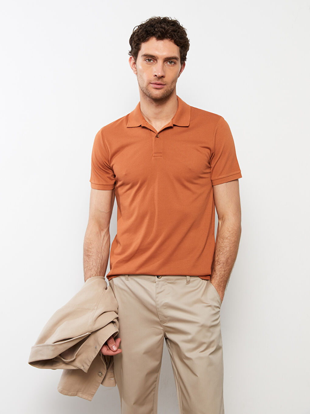 Kahverengi Polo Yaka Kısa Kollu Pike Erkek Tişört