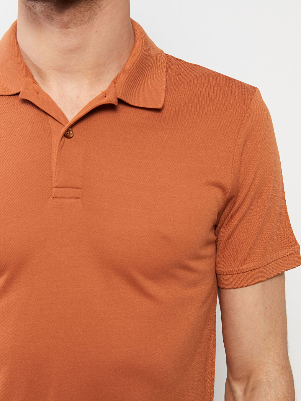 Kahverengi Polo Yaka Kısa Kollu Pike Erkek Tişört-3