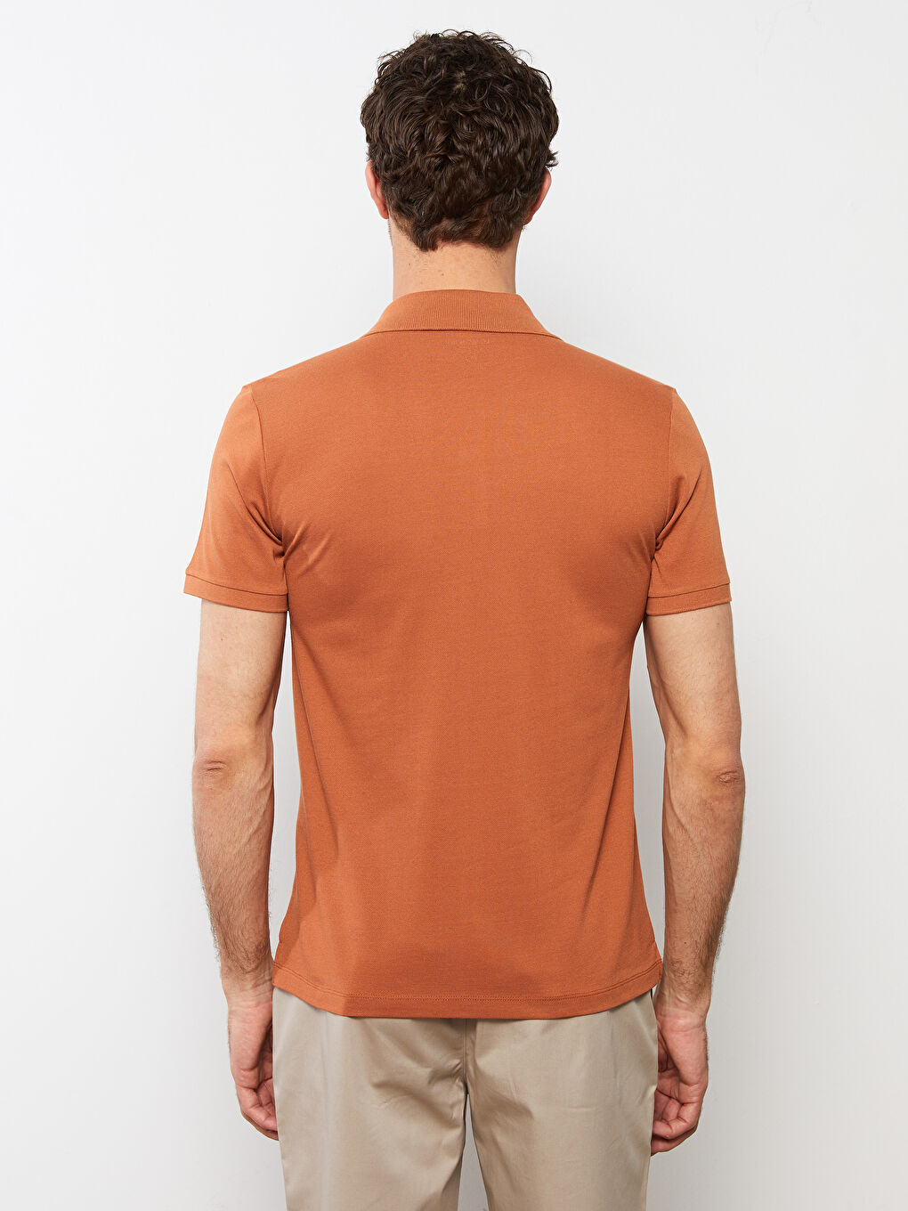Kahverengi Polo Yaka Kısa Kollu Pike Erkek Tişört-4