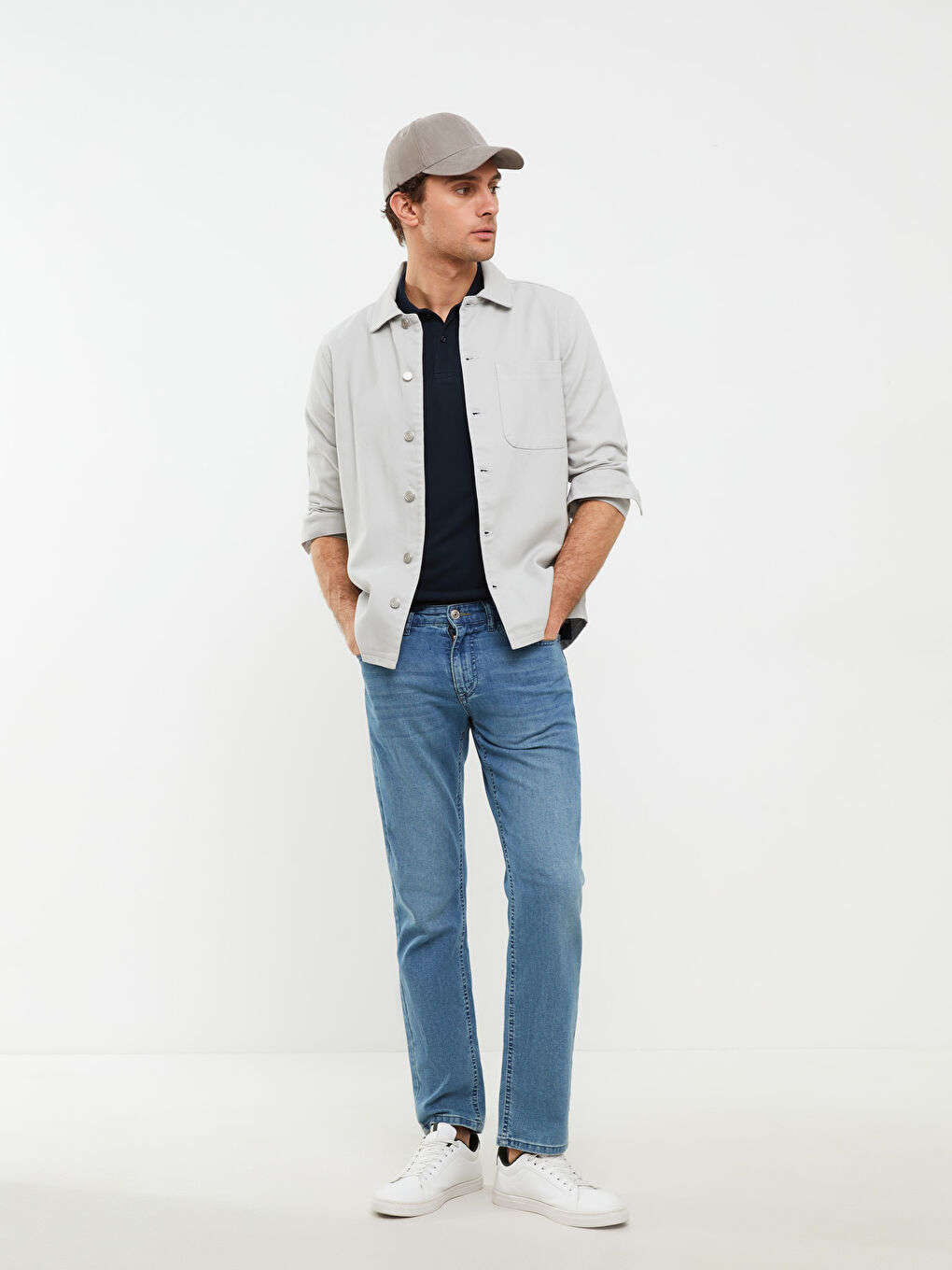 Lacivert Polo Yaka Kısa Kollu Pike Erkek Tişört-1