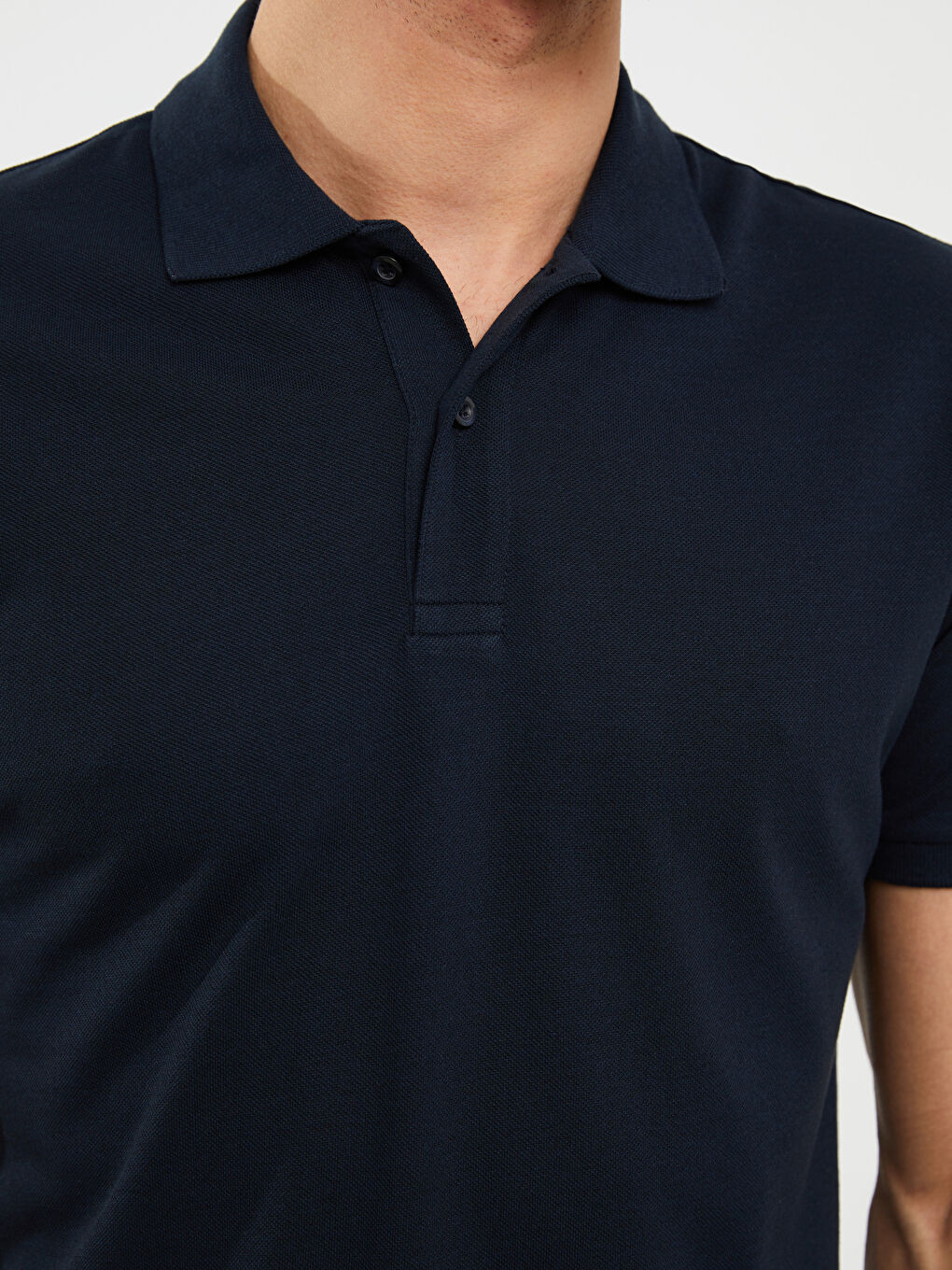 Lacivert Polo Yaka Kısa Kollu Pike Erkek Tişört-4