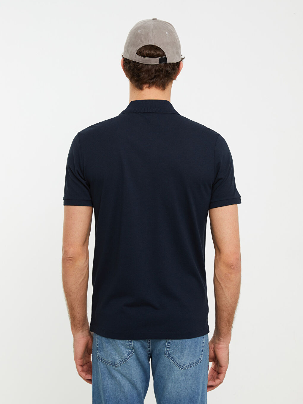 Lacivert Polo Yaka Kısa Kollu Pike Erkek Tişört-5