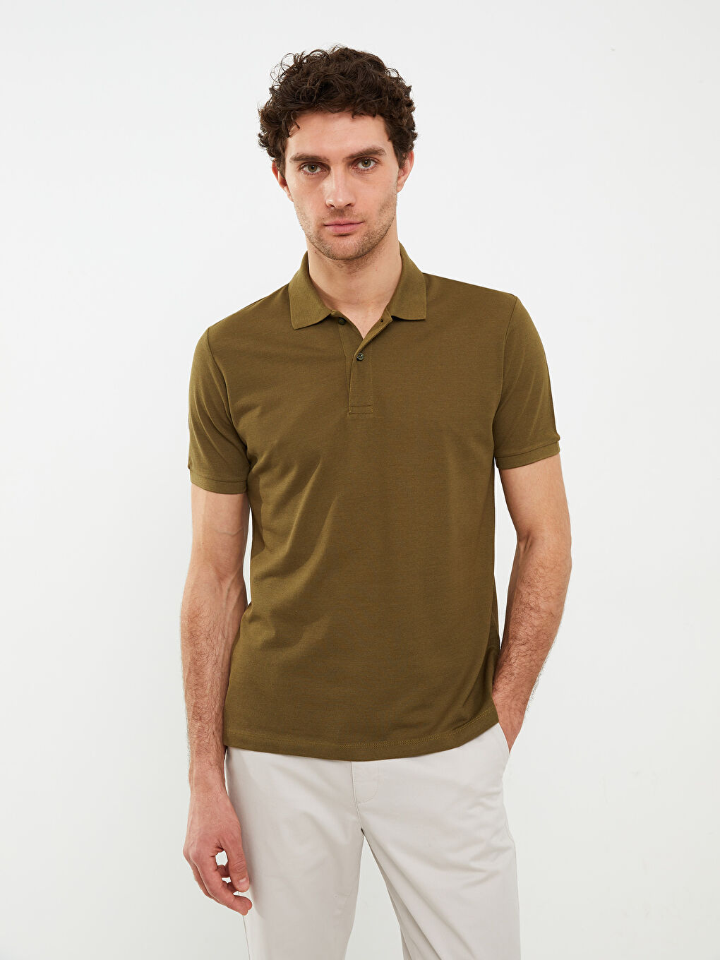 Haki Polo Yaka Kısa Kollu Pike Erkek Tişört