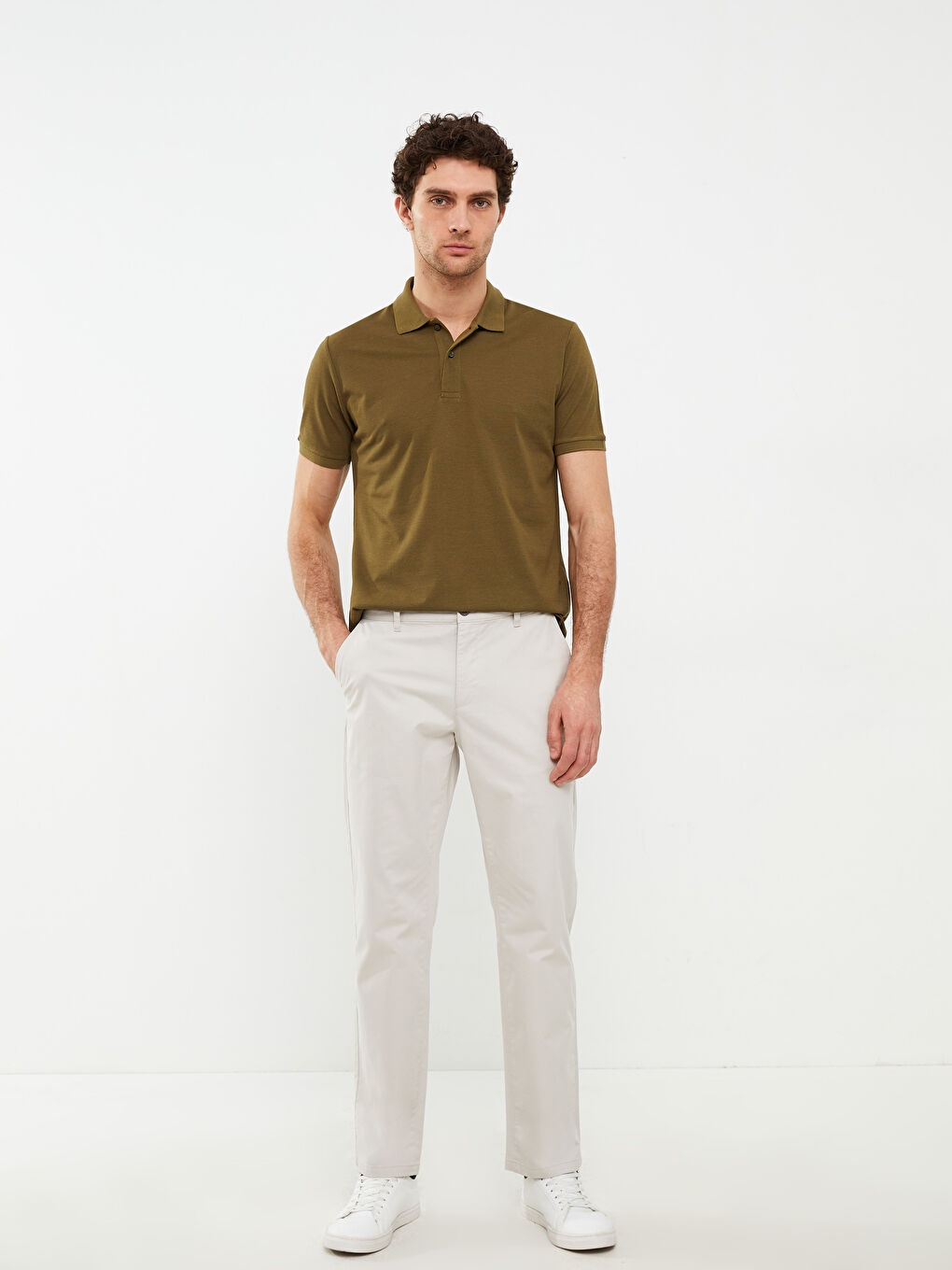 Haki Polo Yaka Kısa Kollu Pike Erkek Tişört-2