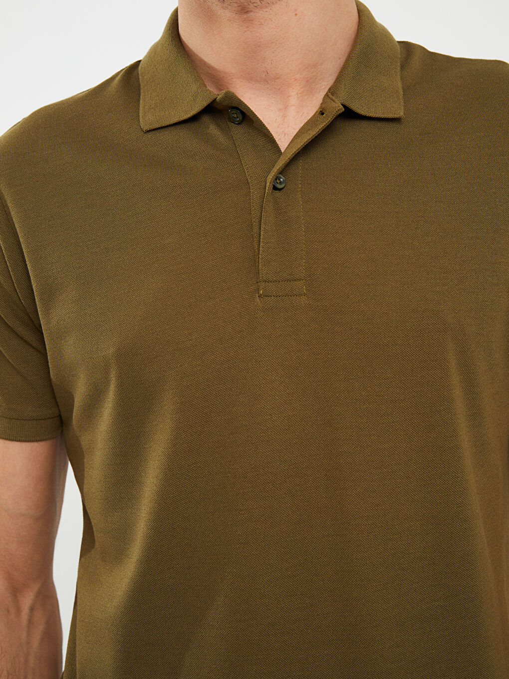 Haki Polo Yaka Kısa Kollu Pike Erkek Tişört-3