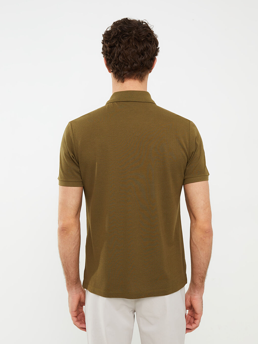 Haki Polo Yaka Kısa Kollu Pike Erkek Tişört-4