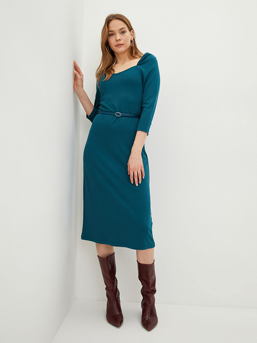 LCWAIKIKI Classic V-Neck Plain Long Sleeve Women's Bodycon Dress -S2BU37Z8-H8K