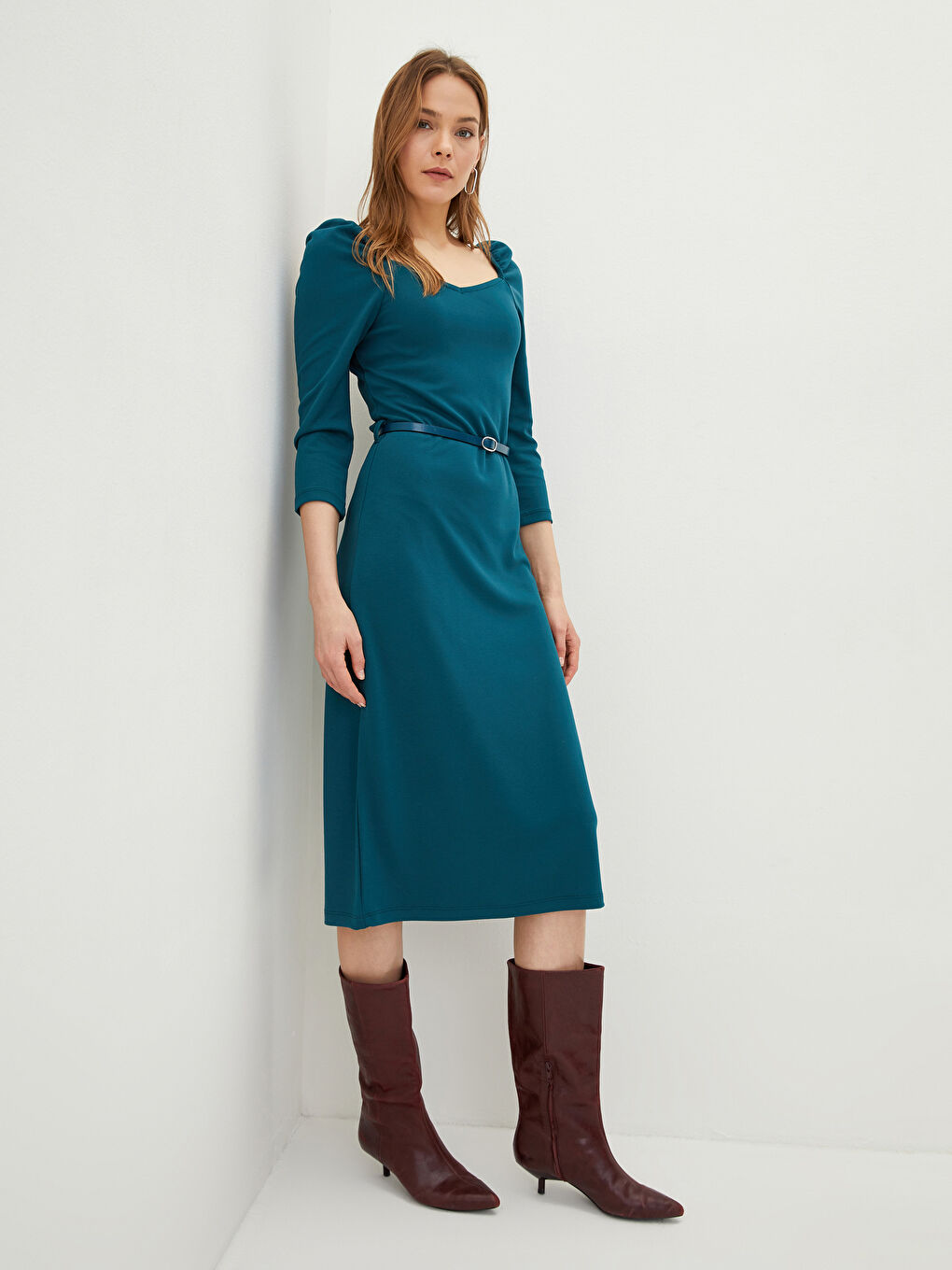 LCWAIKIKI Classic V-Neck Plain Long Sleeve Women's Bodycon Dress -S2BU37Z8-H8K