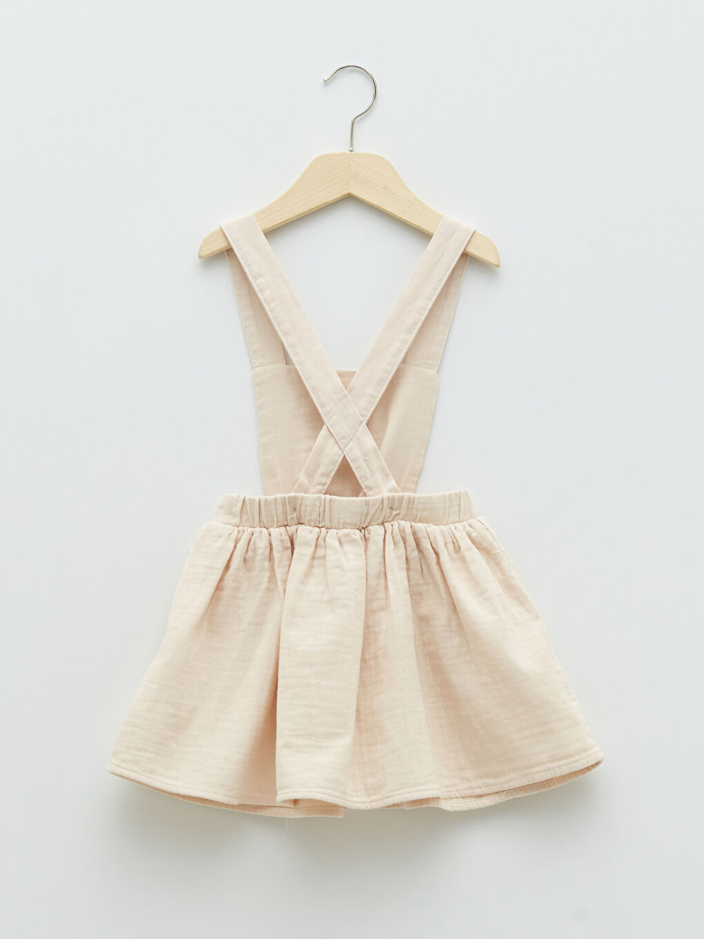 Bej Beli Lastikli Nakış Detaylı Pamuklu Kız Bebek Etek-1