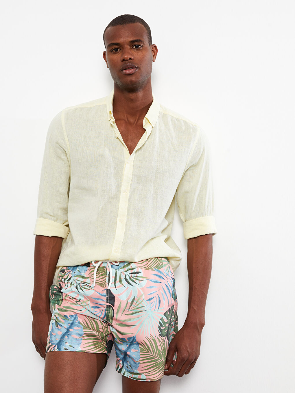 Yeşil Diz Hizası Boy Desenli Erkek Deniz Şortu-5