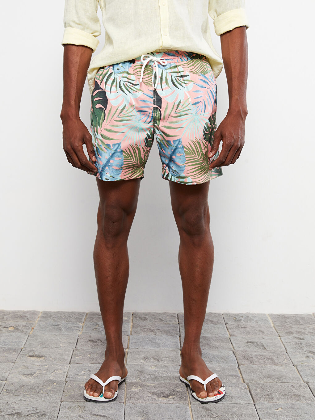 Yeşil Diz Hizası Boy Desenli Erkek Deniz Şortu-9