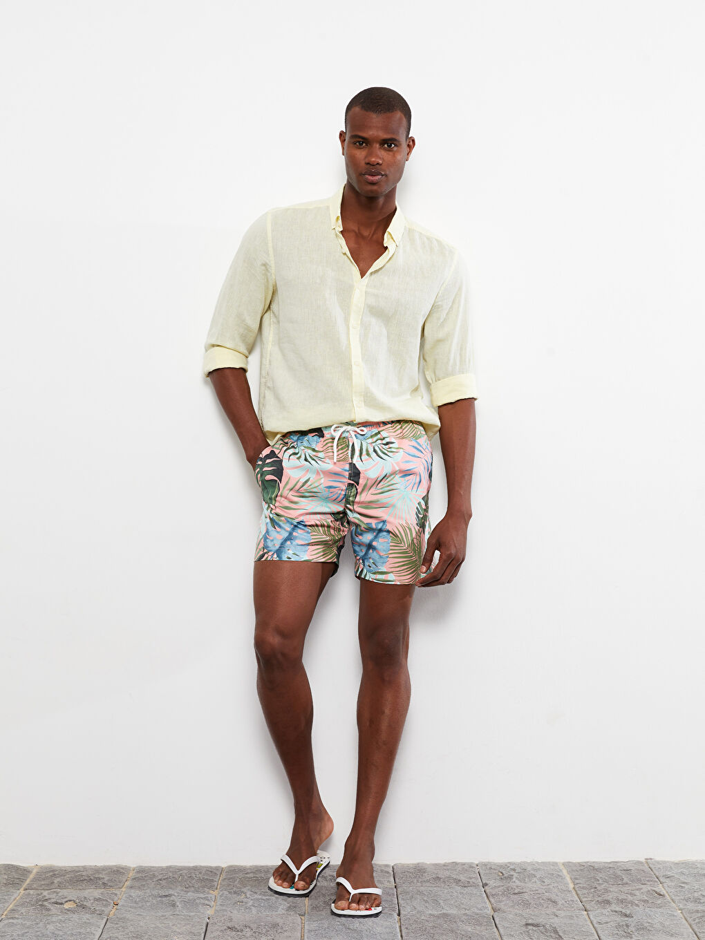 Yeşil Diz Hizası Boy Desenli Erkek Deniz Şortu-1