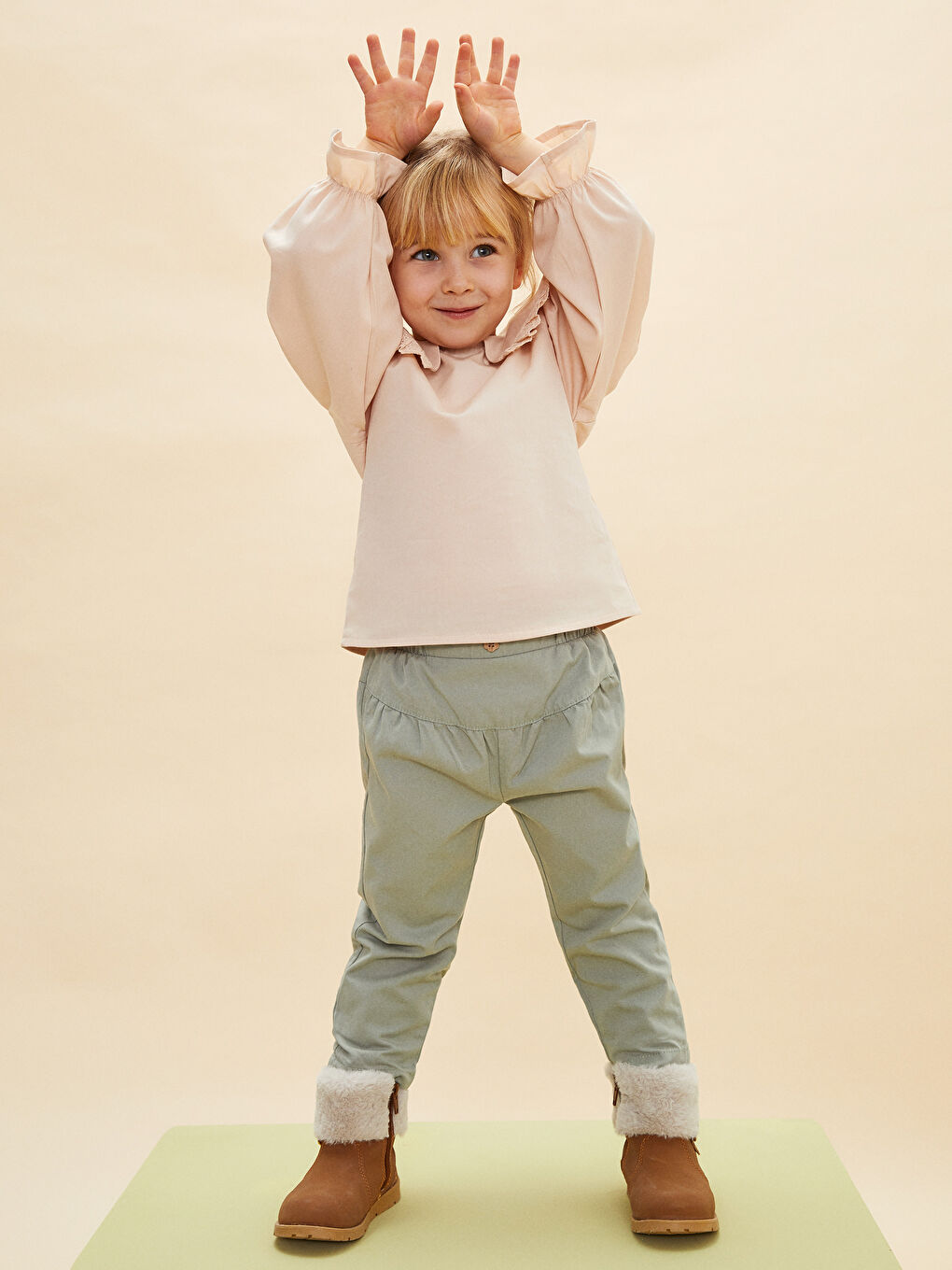 Yeşil Beli Lastikli Basic Kız Bebek Pantolon