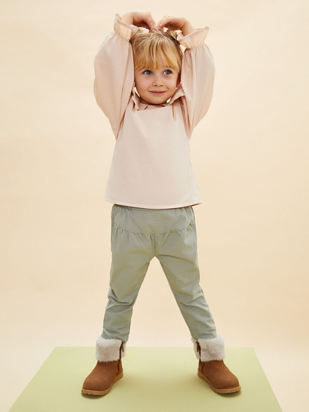 Yeşil Beli Lastikli Basic Kız Bebek Pantolon-2