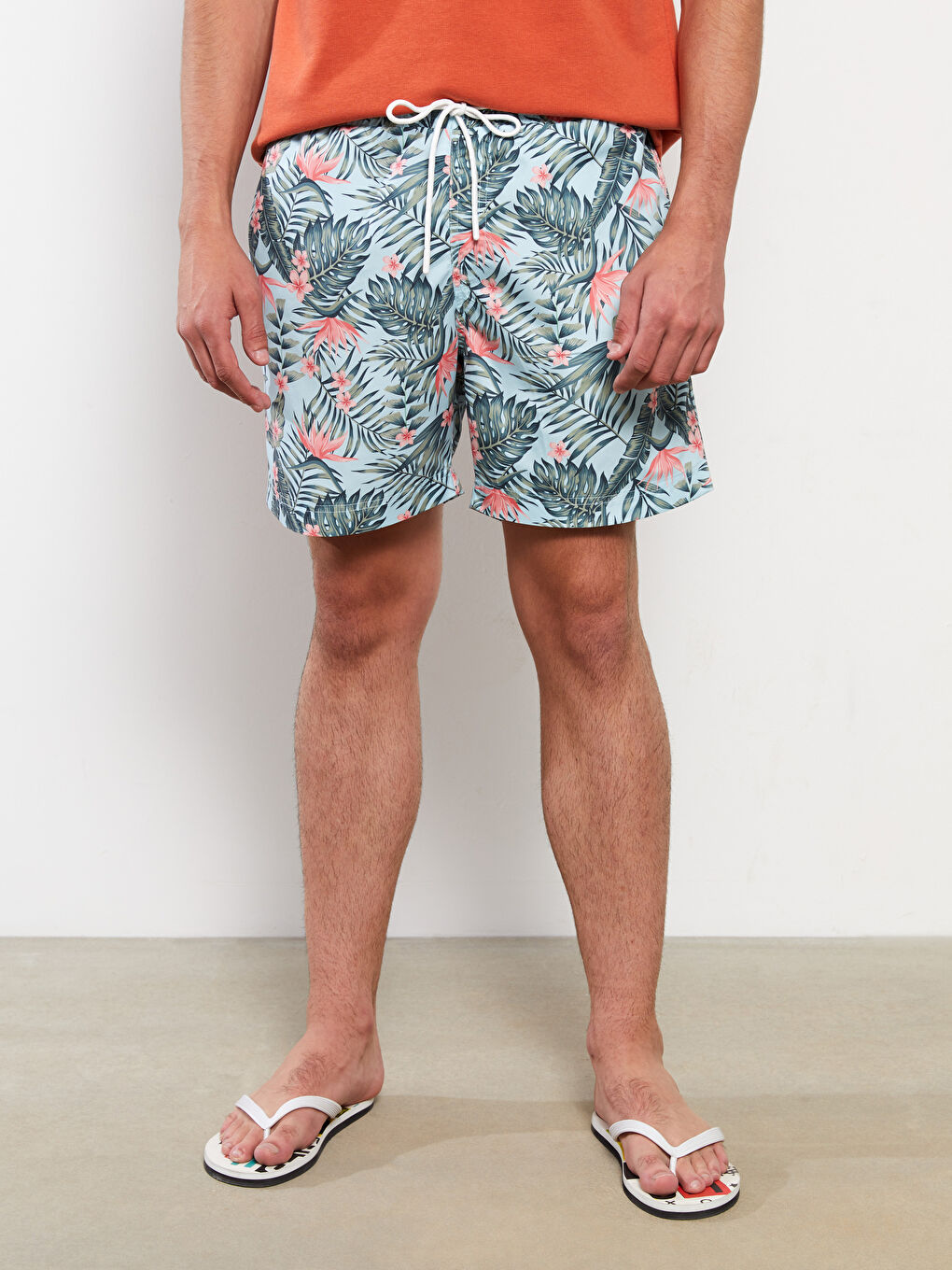 Turkuaz Diz Hizası Boy Desenli Erkek Deniz Şortu-7